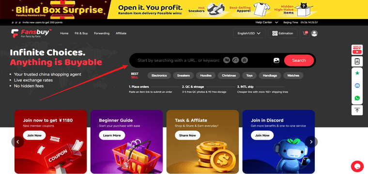 Fansbuy interface — Paste the link into Fansbuy